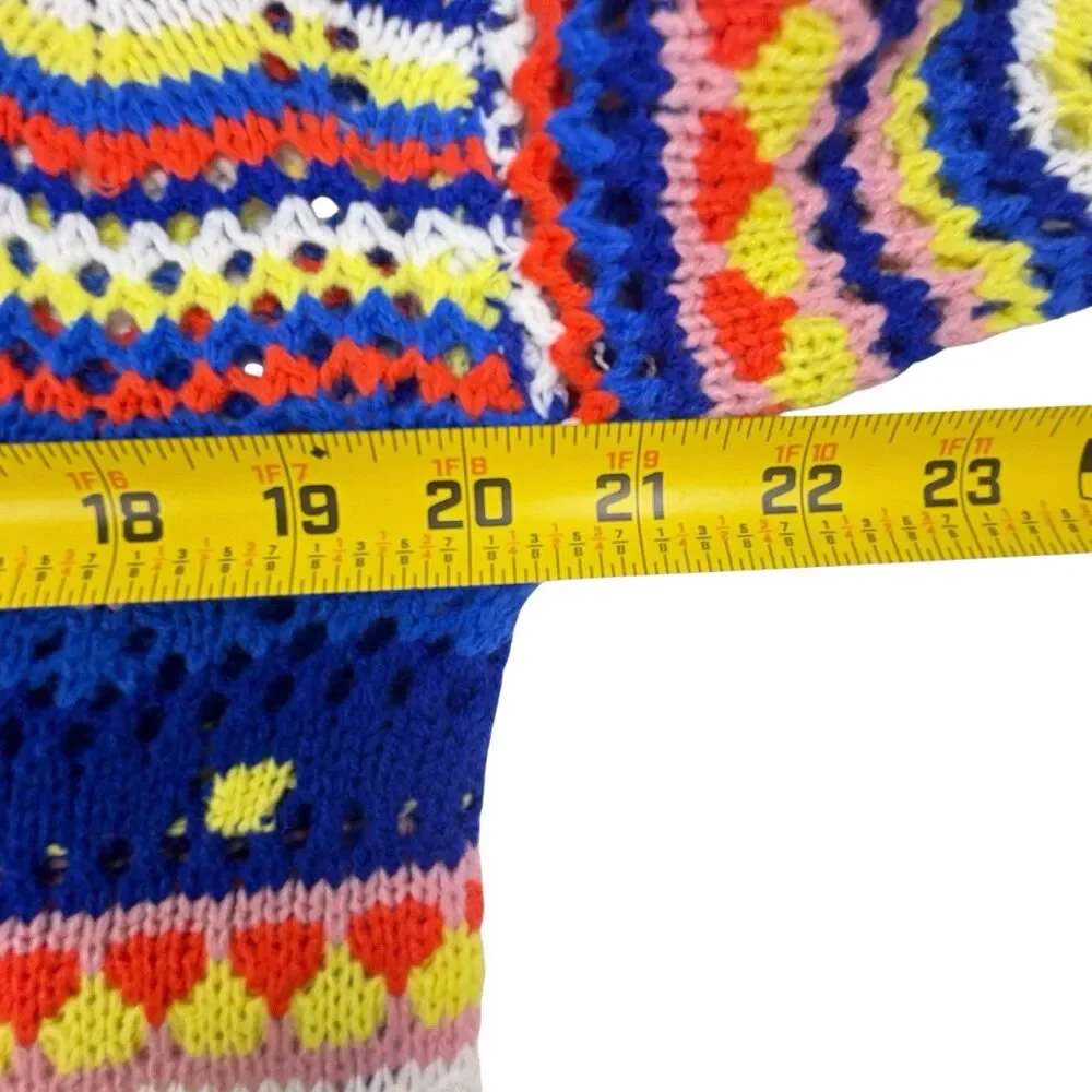 NWT Crochet Open Knit Colorful Striped Sweater Boho Beginning Boutique S/M